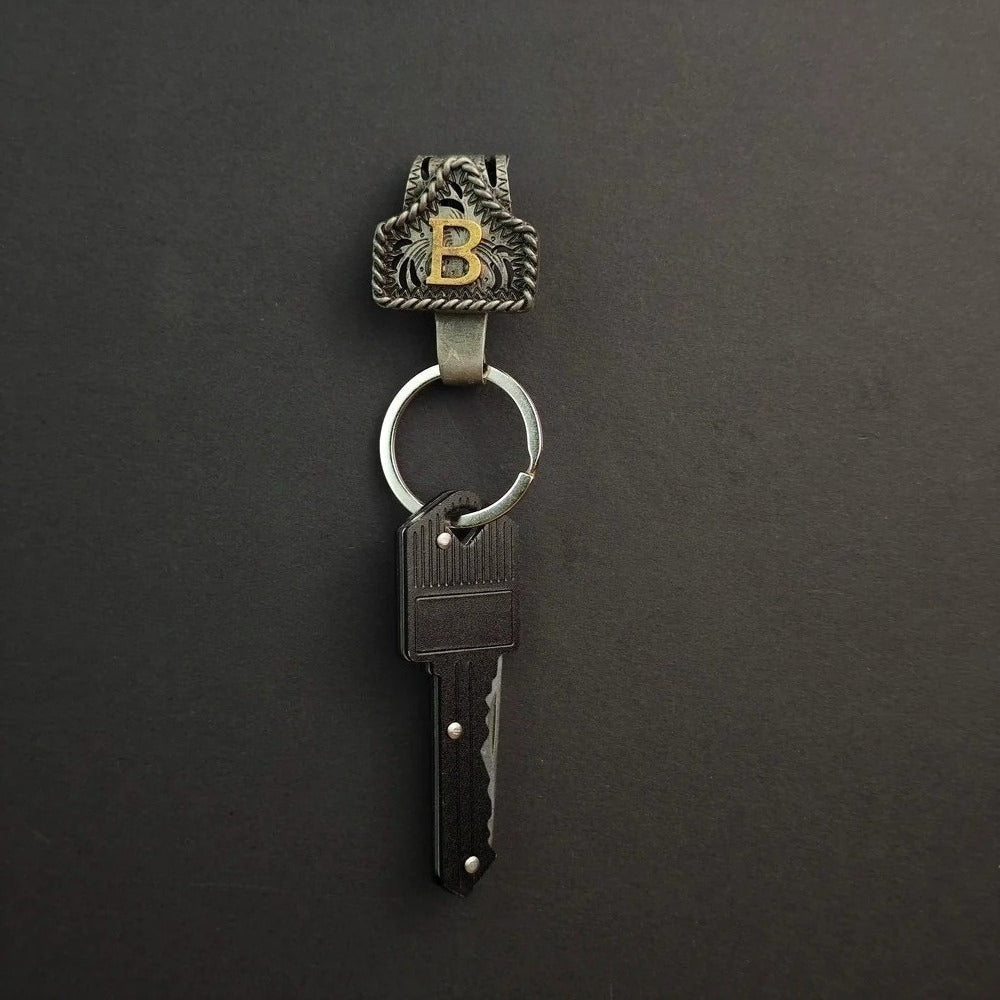Vintage Western Cow Tag Initial Keychain Holder - CowderryB