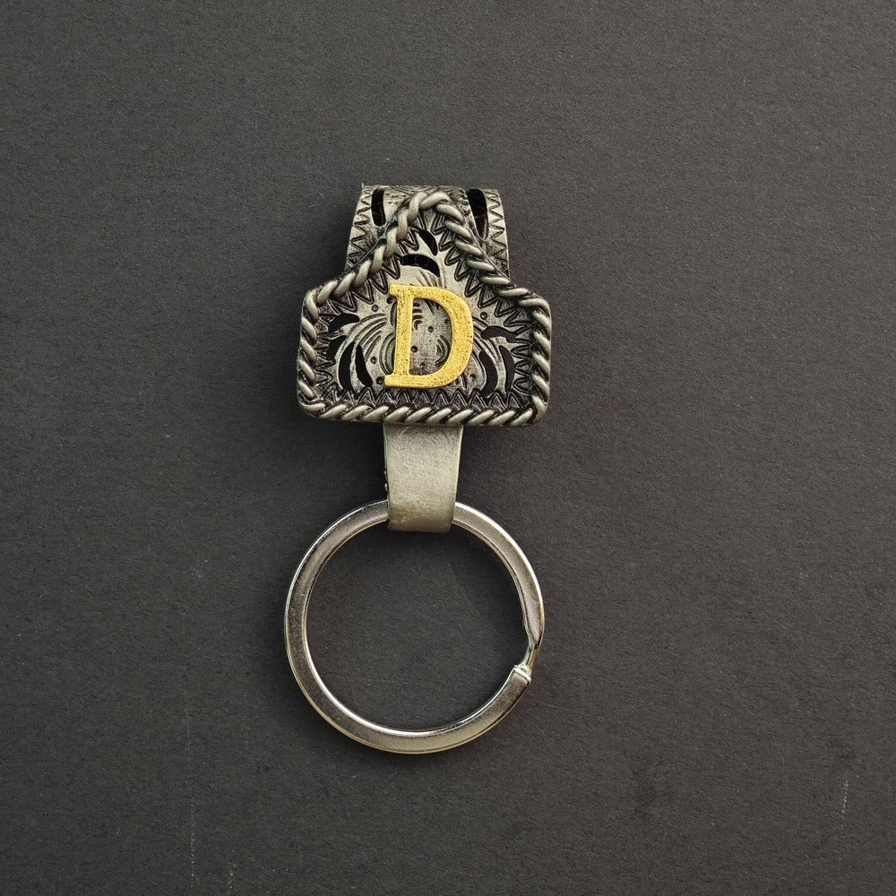 Vintage Western Cow Tag Initial Keychain Holder - CowderryD