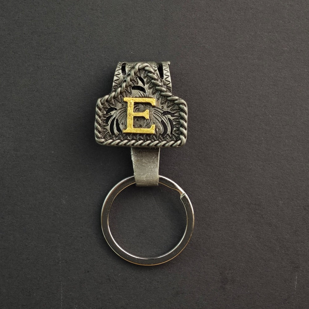 Vintage Western Cow Tag Initial Keychain Holder - CowderryE