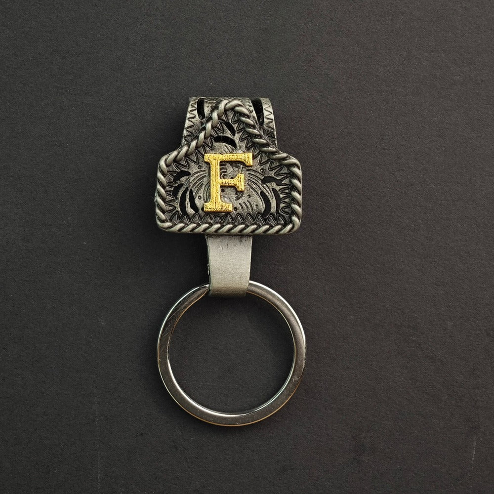 Vintage Western Cow Tag Initial Keychain Holder - CowderryF