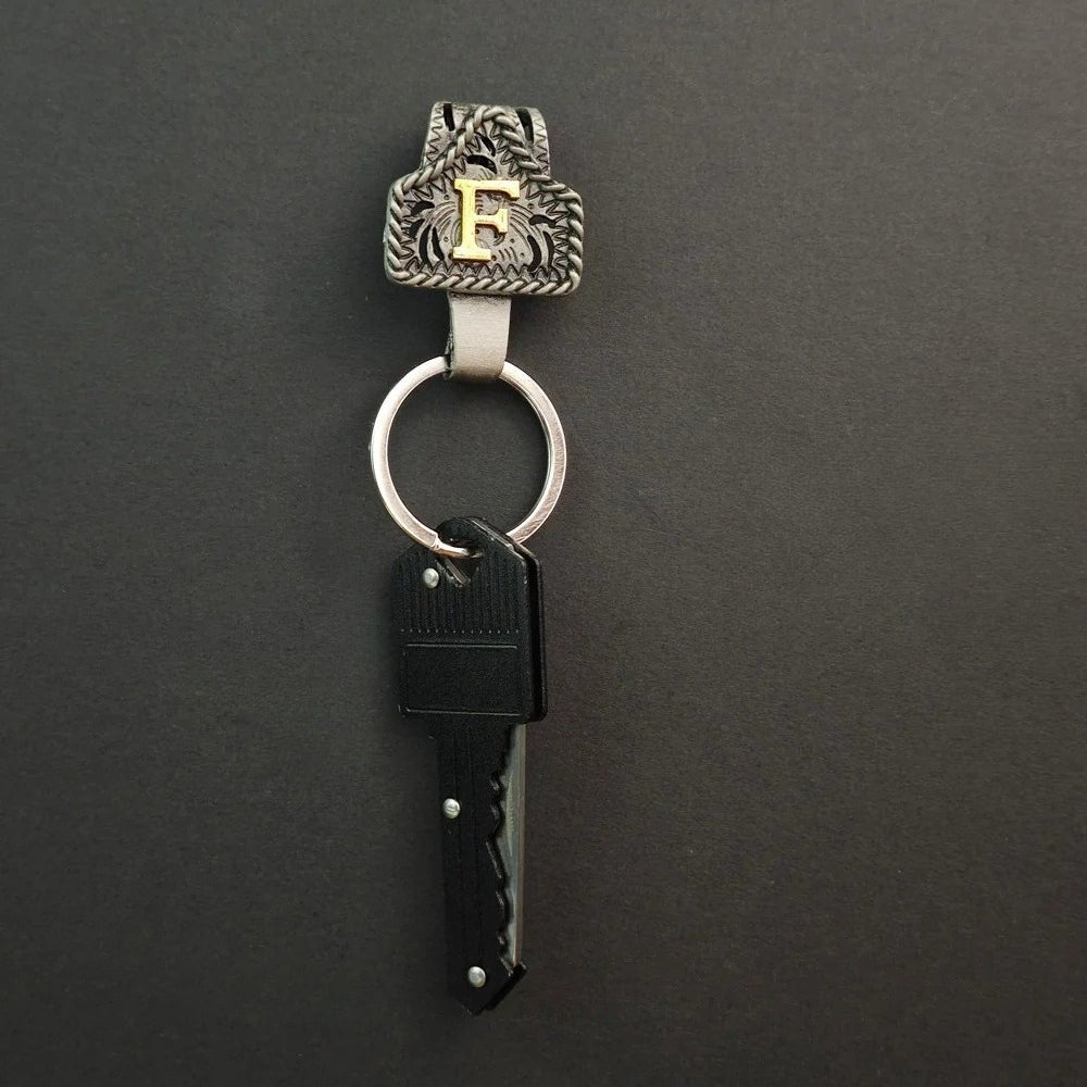 Vintage Western Cow Tag Initial Keychain Holder - CowderryF