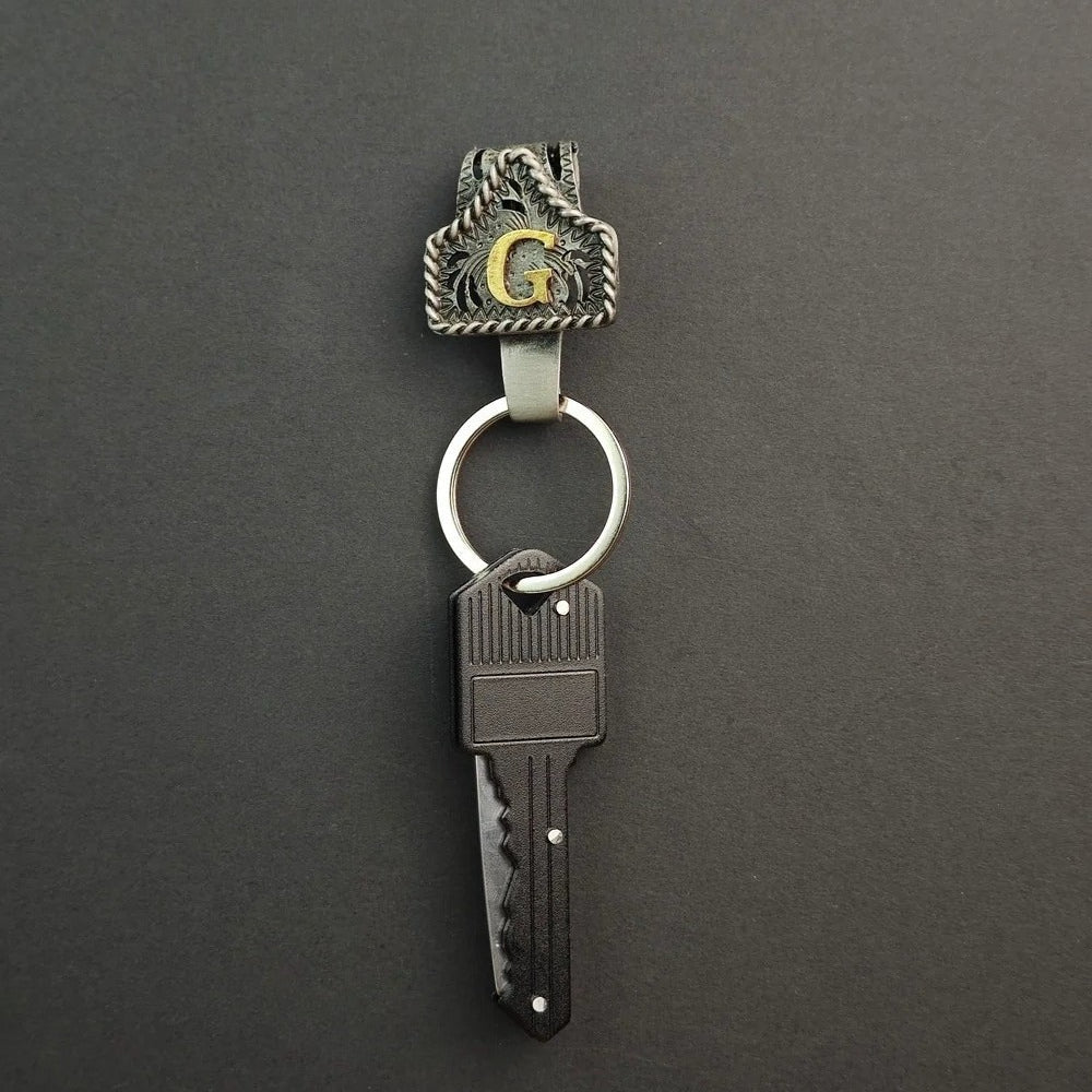 Vintage Western Cow Tag Initial Keychain Holder - CowderryG