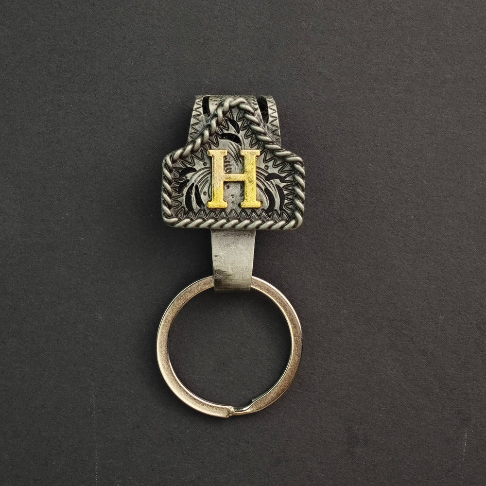 Vintage Western Cow Tag Initial Keychain Holder - CowderryH