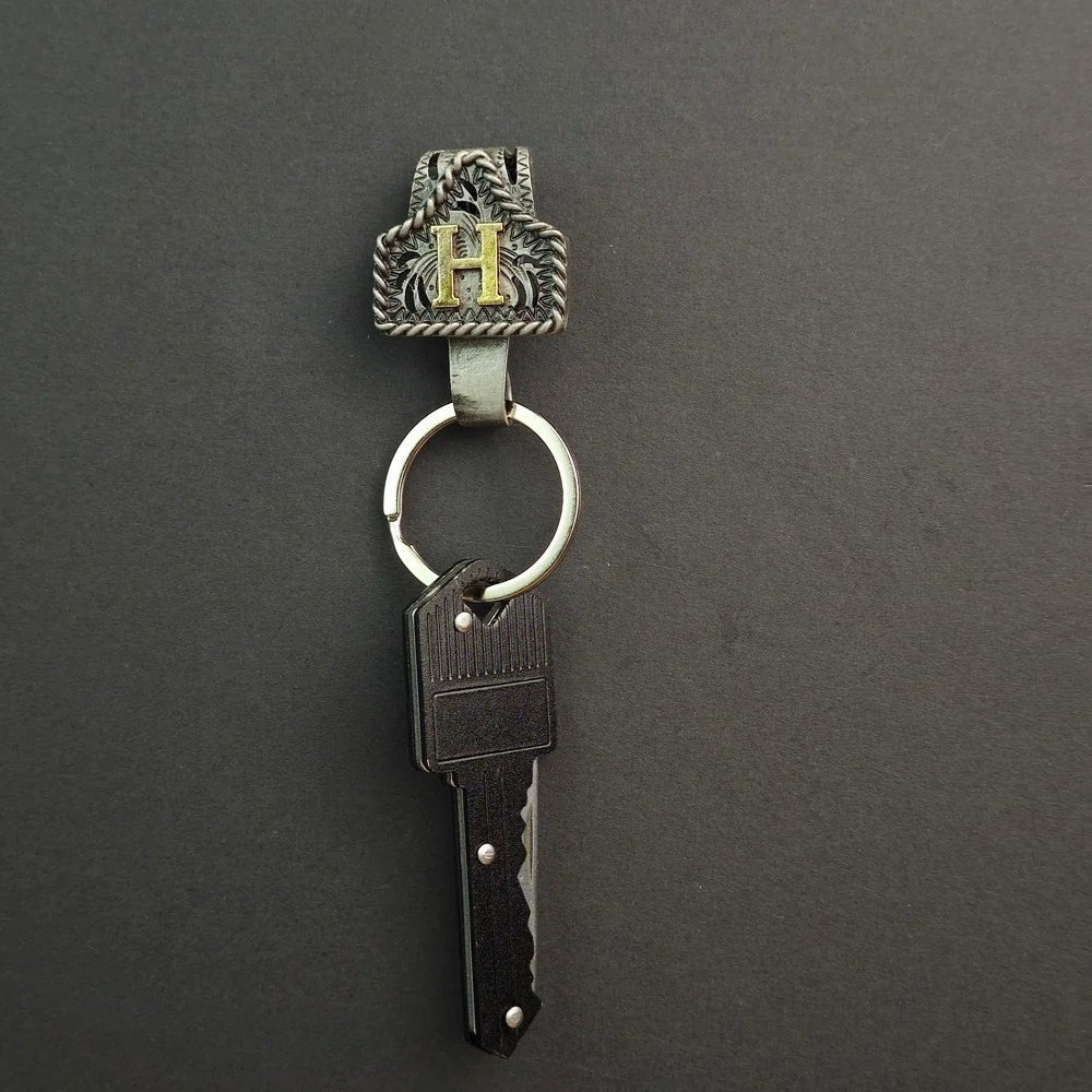 Vintage Western Cow Tag Initial Keychain Holder - CowderryH