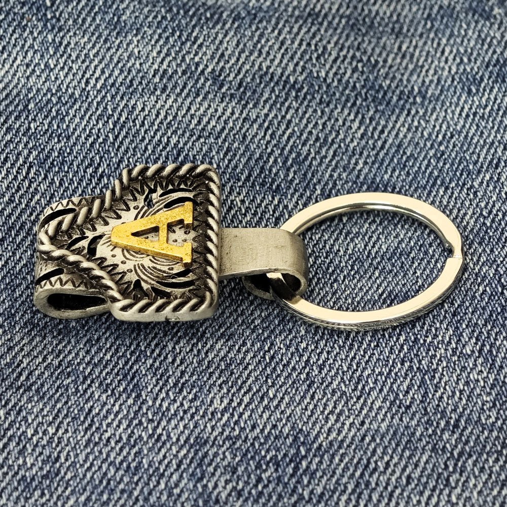 Vintage Western Cow Tag Initial Keychain Holder - CowderryKeychainsA