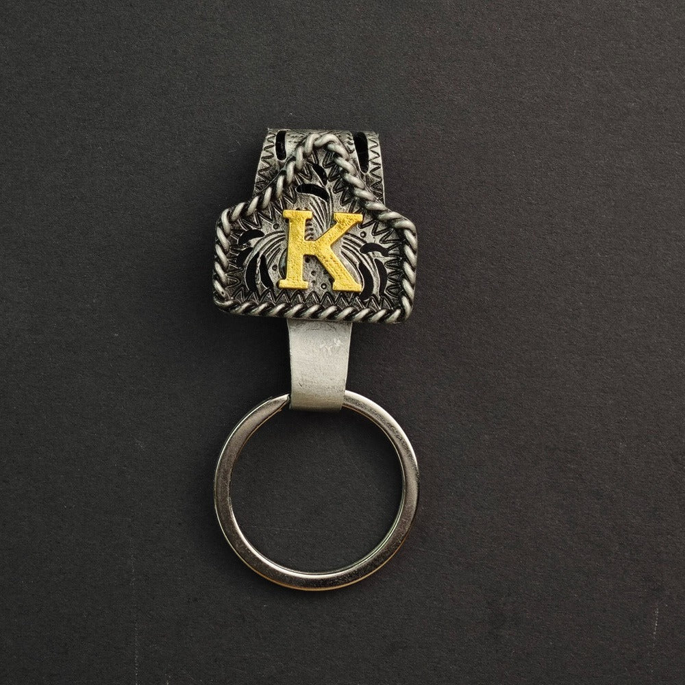 Vintage Western Cow Tag Initial Keychain Holder - CowderryK