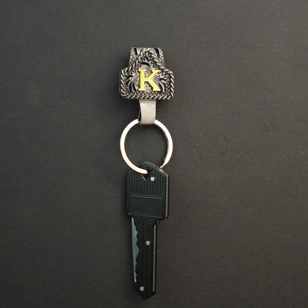 Vintage Western Cow Tag Initial Keychain Holder - CowderryK