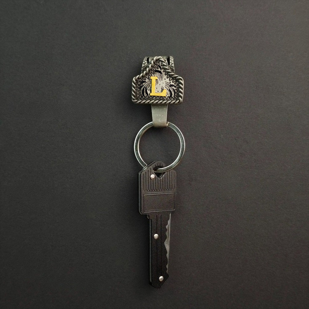 Vintage Western Cow Tag Initial Keychain Holder - CowderryL