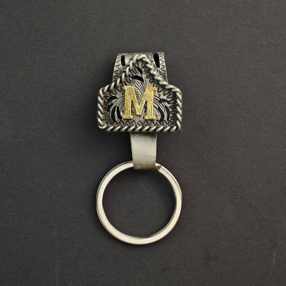 Vintage Western Cow Tag Initial Keychain Holder - CowderryM