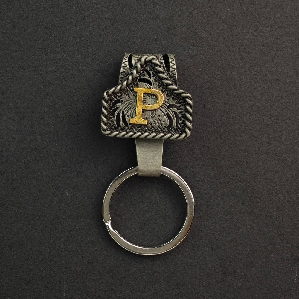 Vintage Western Cow Tag Initial Keychain Holder - CowderryP