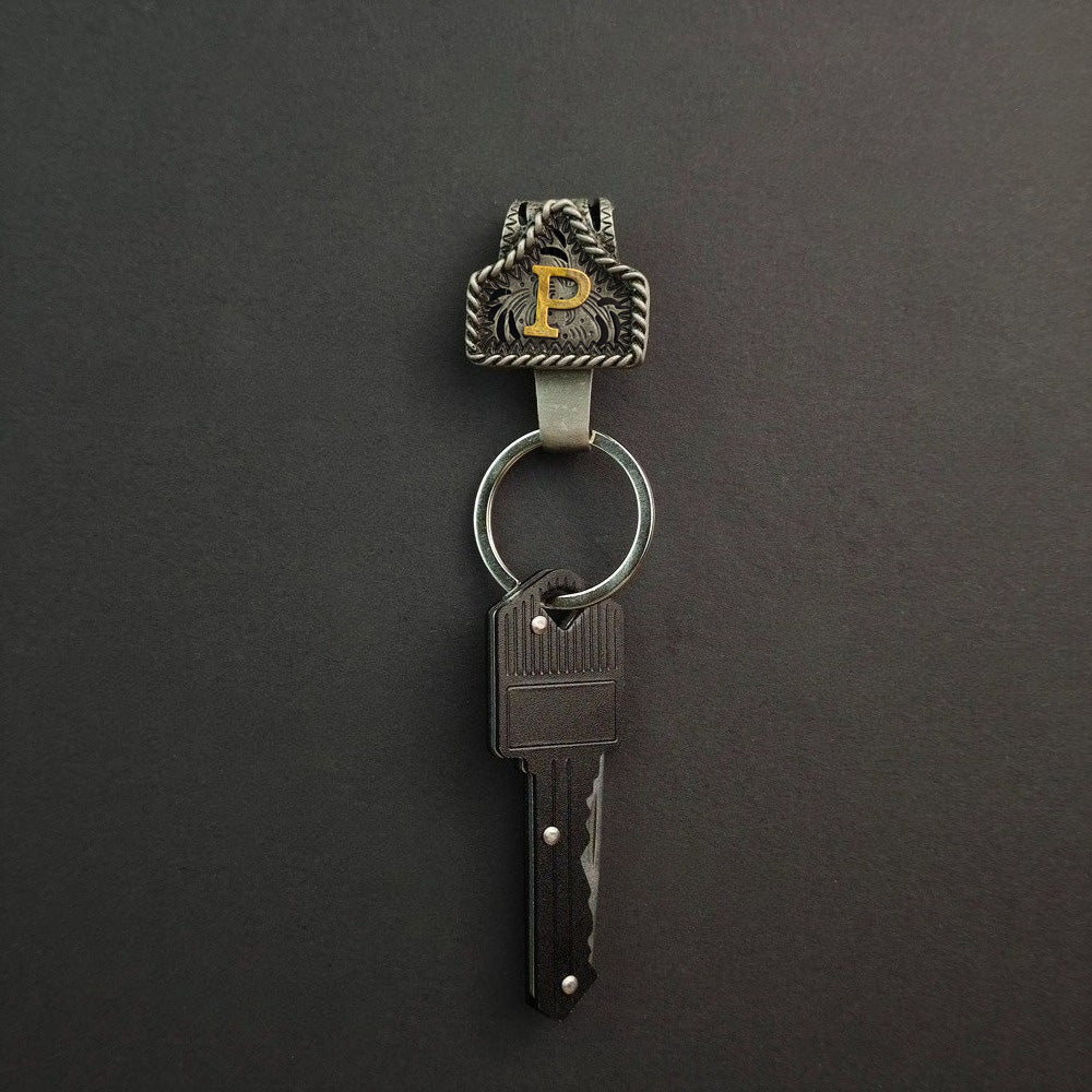 Vintage Western Cow Tag Initial Keychain Holder - CowderryP