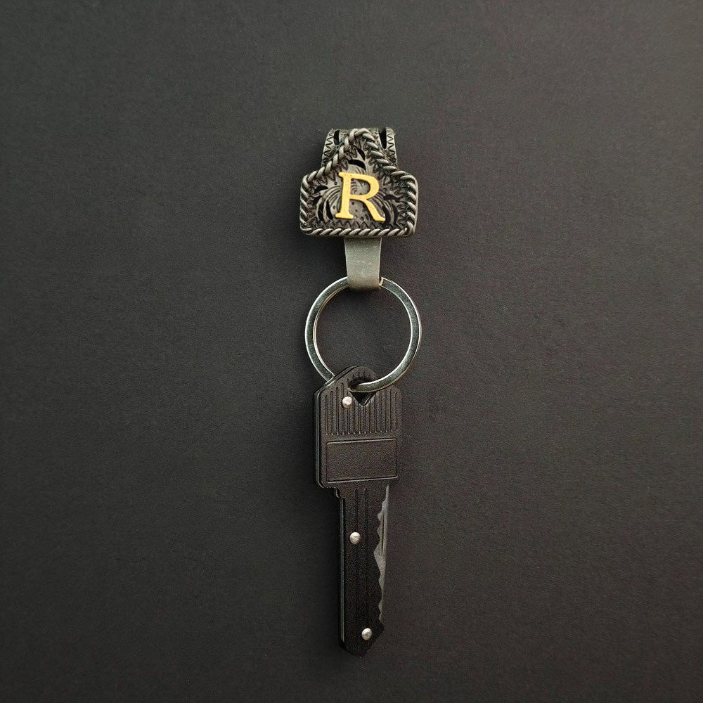 Vintage Western Cow Tag Initial Keychain Holder - CowderryR