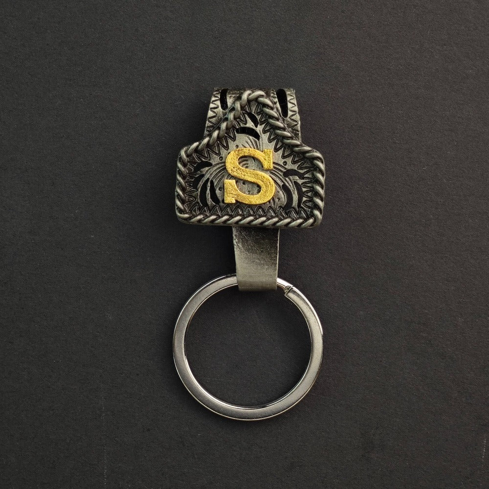Vintage Western Cow Tag Initial Keychain Holder - CowderryS