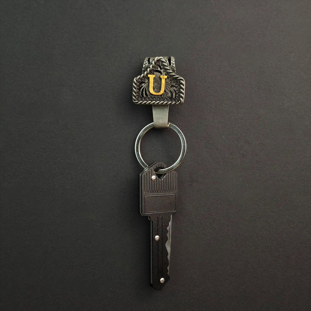 Vintage Western Cow Tag Initial Keychain Holder - CowderryU