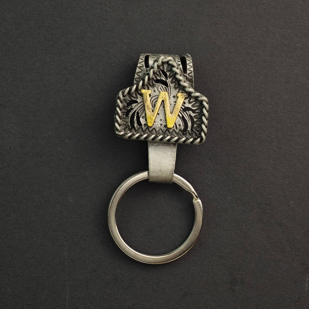 Vintage Western Cow Tag Initial Keychain Holder - CowderryW