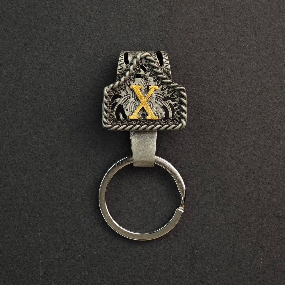 Vintage Western Cow Tag Initial Keychain Holder - CowderryX