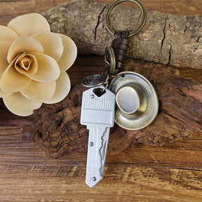 Vintage Western Cowboy Hat Keychain - CowderryKeychainsWhite