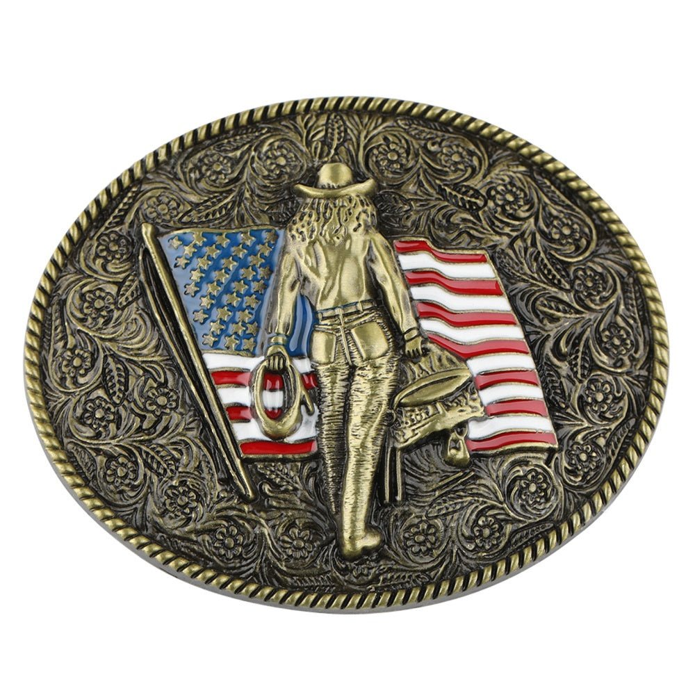 Western American Flag Cowboy Belt Buckle - CowderryBelt BuckleAntique Gold