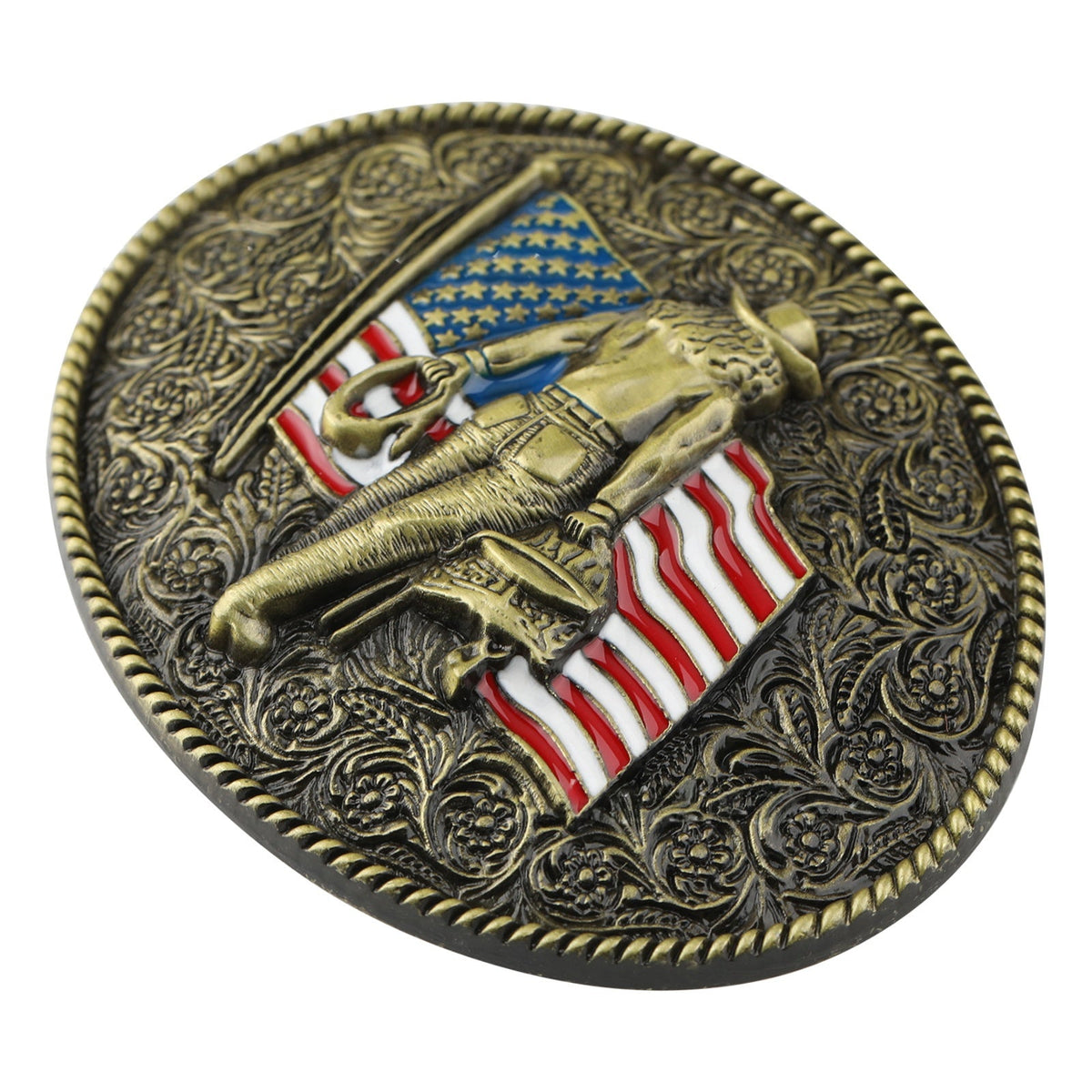 Western American Flag Cowboy Belt Buckle - CowderryBelt BuckleAntique Silver