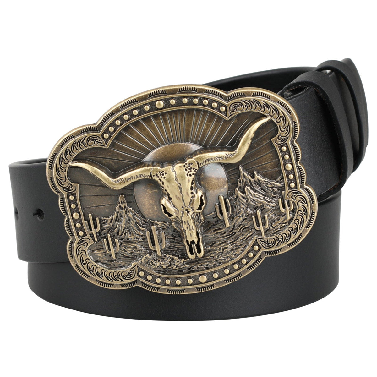 Western Belt with Antique Gold Bull Skull Buckle - CowderryWestern BeltsDesert Skull