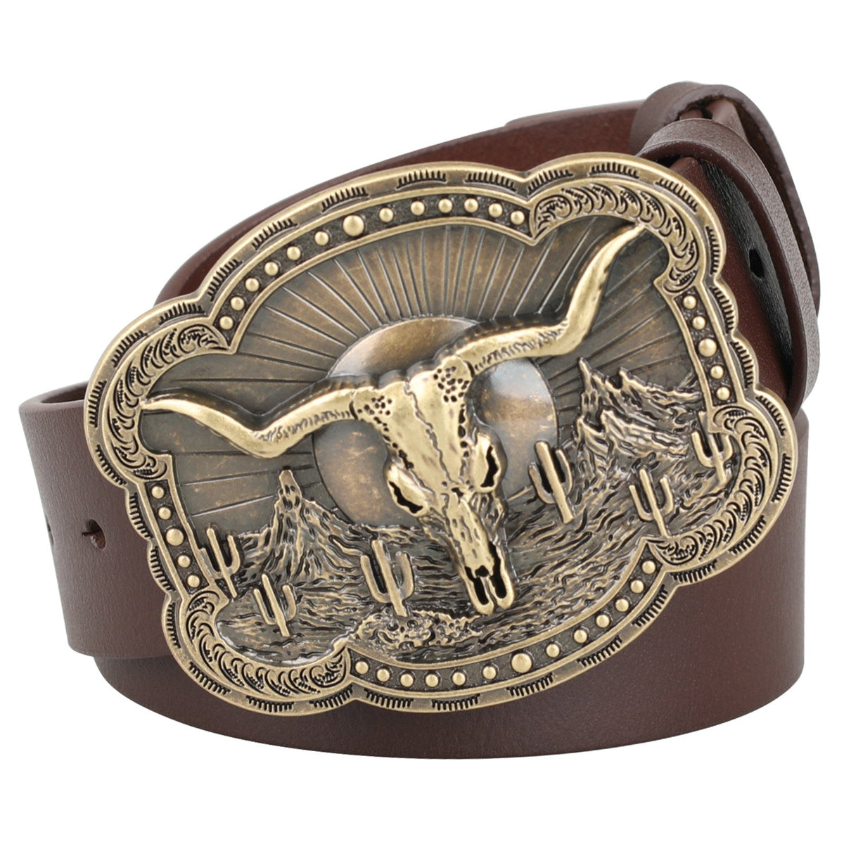 Western Belt with Antique Gold Bull Skull Buckle - CowderryWestern BeltsDesert Skull