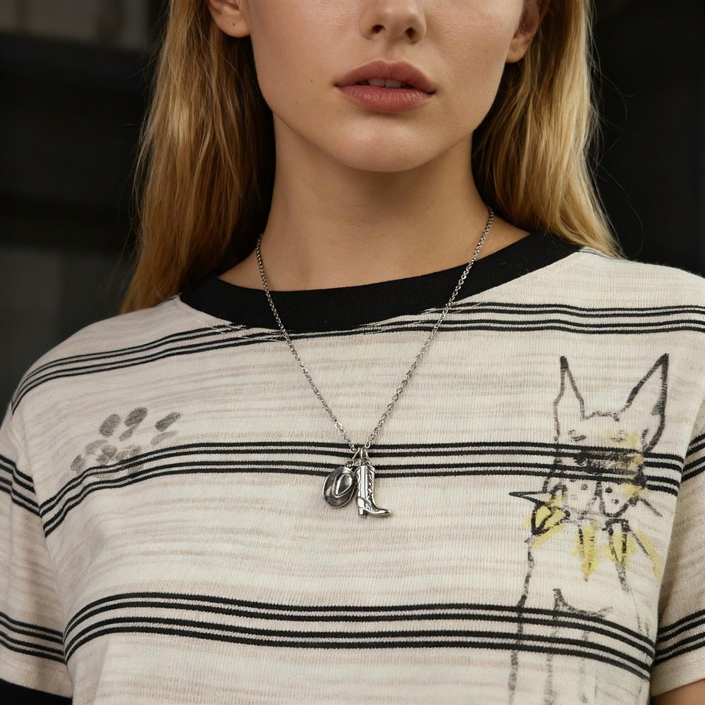 Western Boot and Hat Country Cowgirl Necklace - CowderryNecklacesGold