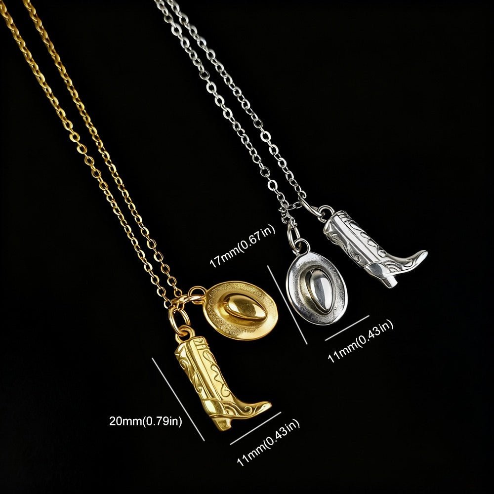 Western Boot and Hat Country Cowgirl Necklace - CowderryNecklacesGold