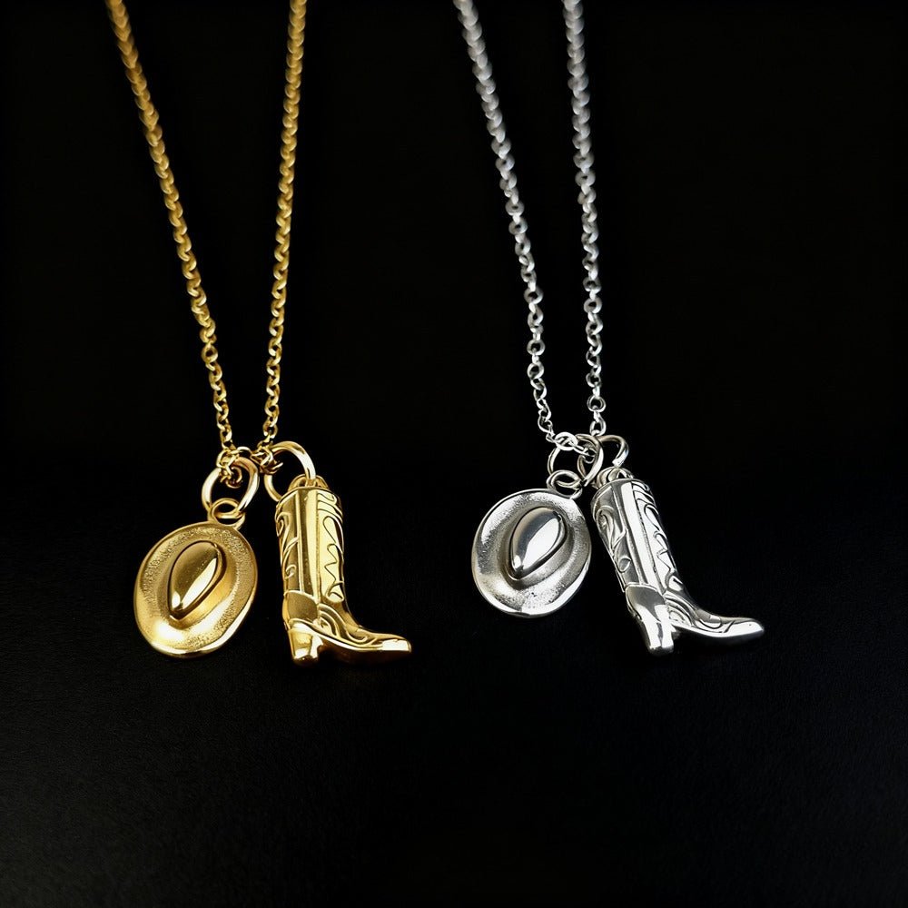 Western Boot and Hat Country Cowgirl Necklace - CowderryNecklacesSilver