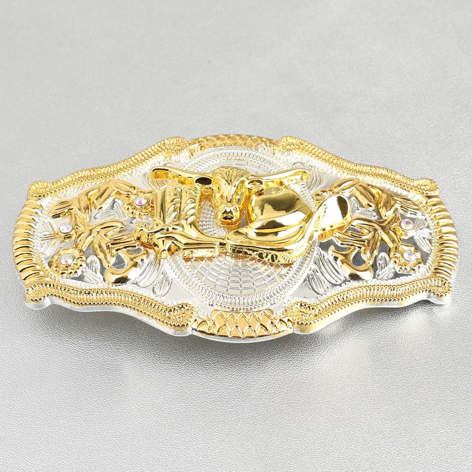 Western Cowboy 3D Relief Gold & Silver Two - Tone Belt Buckle - CowderryBelt BucklesRunning Horse