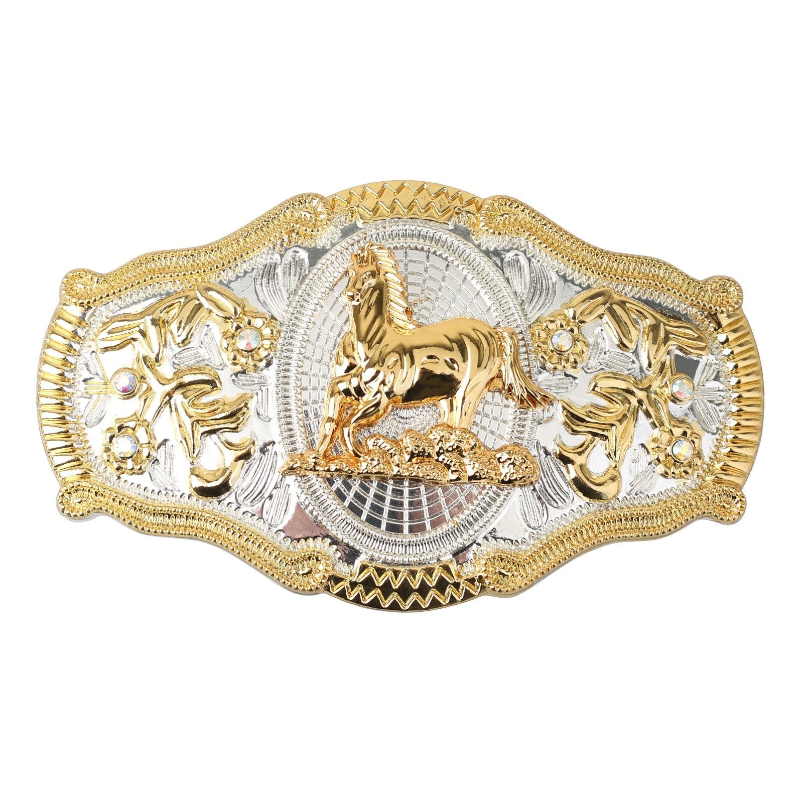 Western Cowboy 3D Relief Gold & Silver Two-Tone Belt Buckle display picture 1