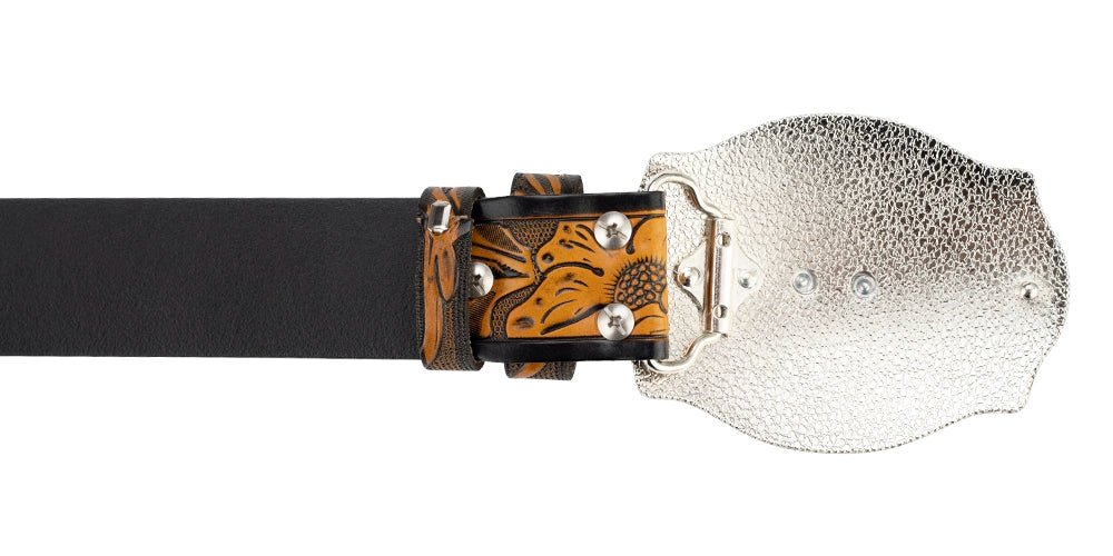 Western Cowboy Longhorn Belt with Gold Buckle - CowderryBeltsBrown and Black