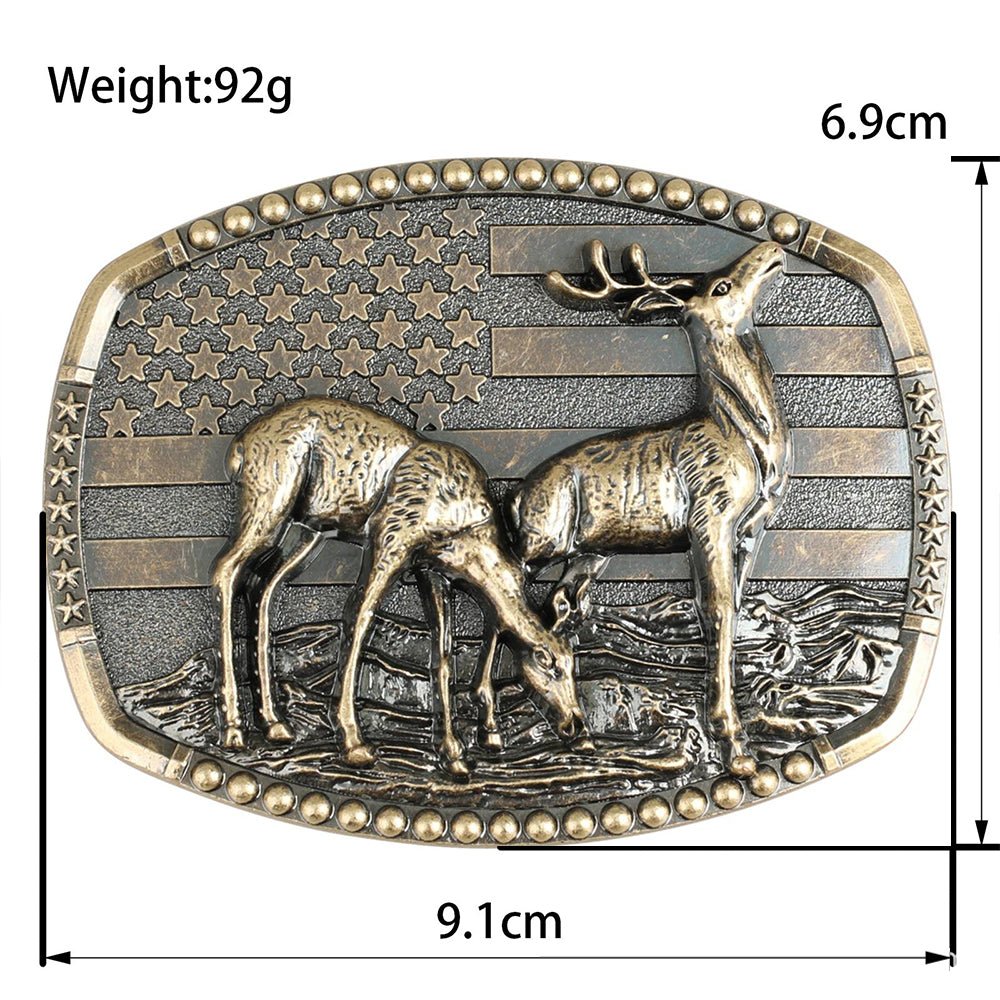 Western Deer Belt Buckle with American Flag - CowderryBelt BucklesAntique Bronze