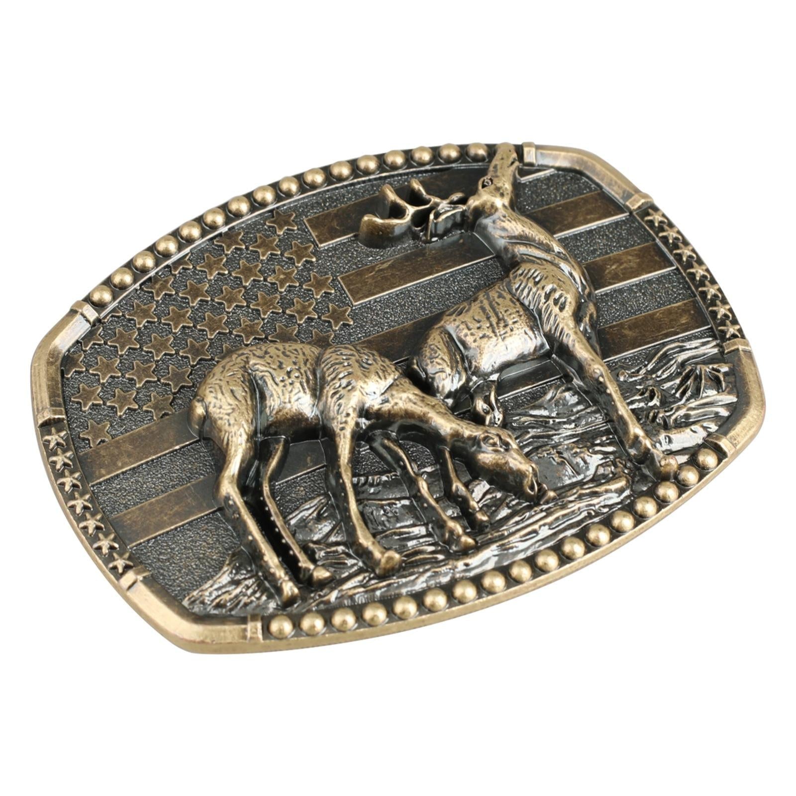Western Deer Belt Buckle with American Flag - CowderryBelt BucklesAntique Bronze