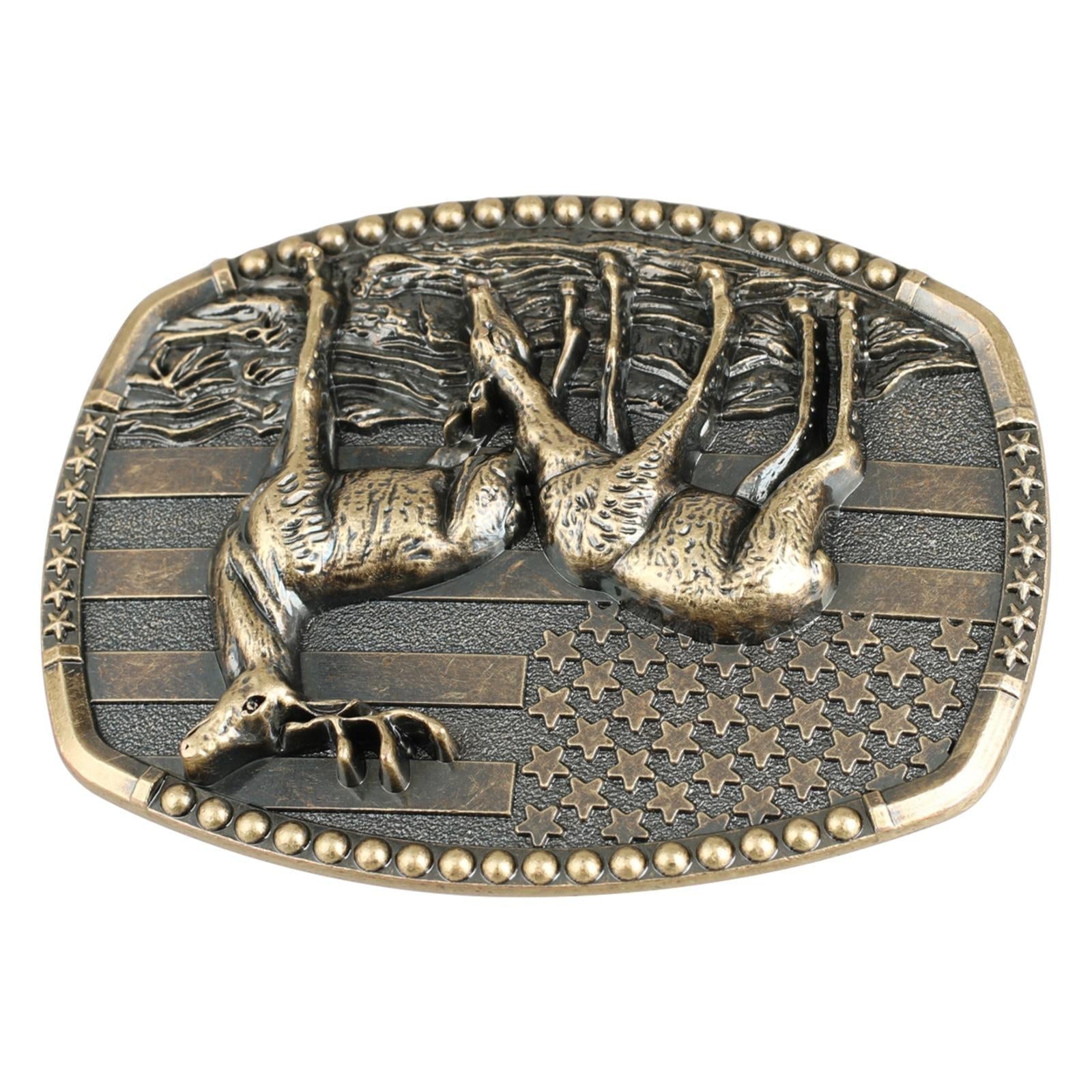Western Deer Belt Buckle with American Flag - CowderryBelt BucklesAntique Bronze