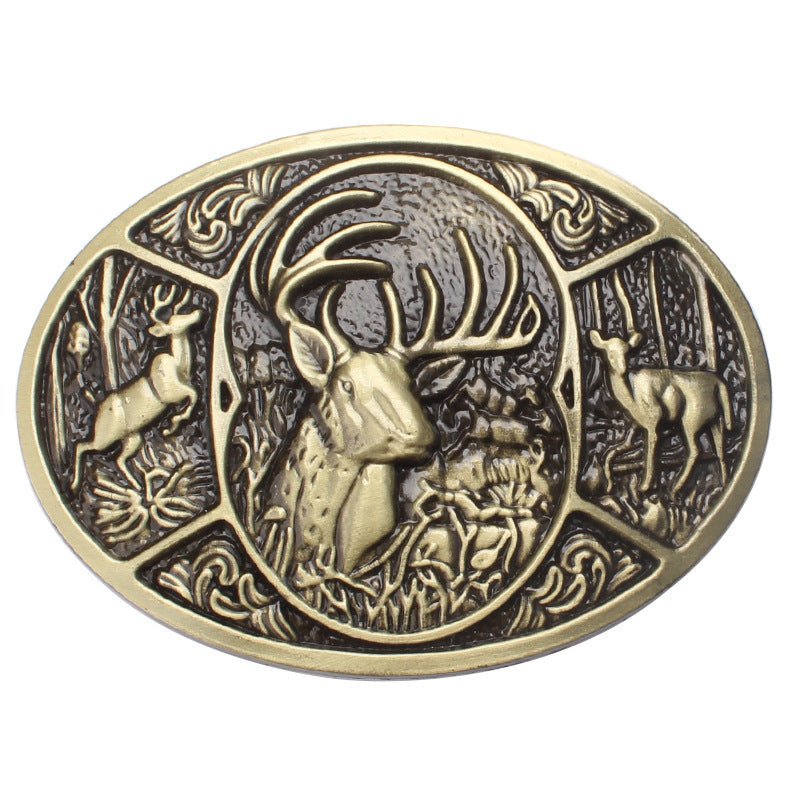 Western Deer Buck Belt Buckle Oval Hunting Wildlife Outdoors - CowderryBelt BucklesAntique Bronze