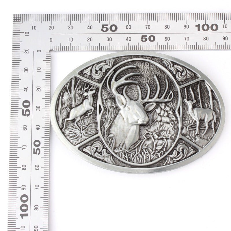 Western Deer Buck Belt Buckle Oval Hunting Wildlife Outdoors - CowderryBelt BucklesAntique Silver