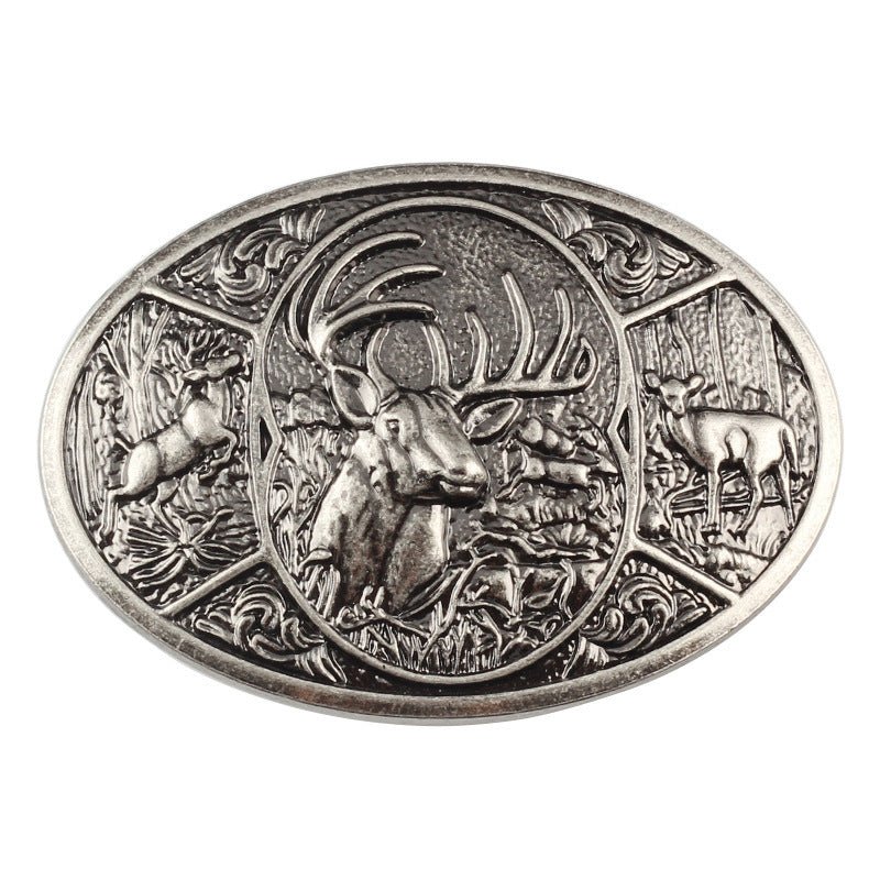 Western Deer Buck Belt Buckle Oval Hunting Wildlife Outdoors - CowderryBelt BucklesSilver