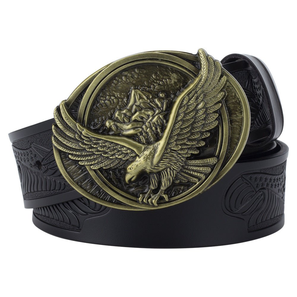 Western Eagle Embossed Belt With Buckle - CowderryAntique Gold