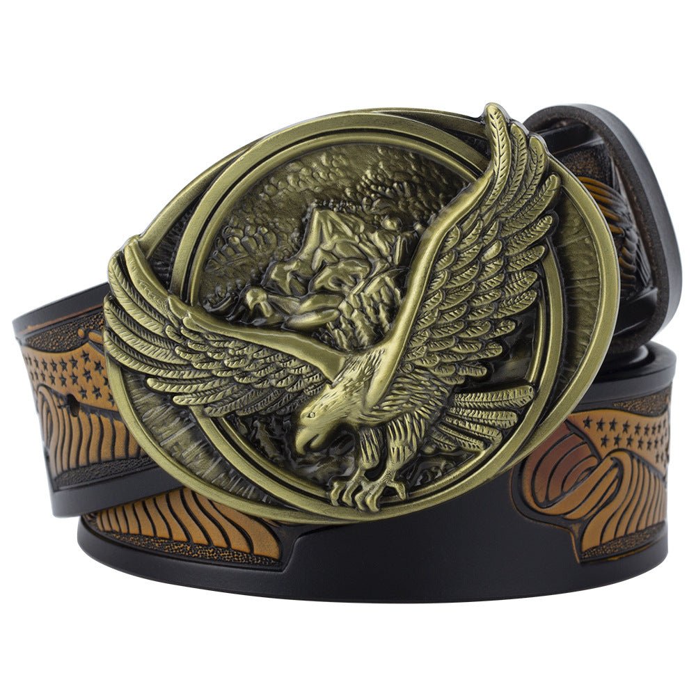 Western Eagle Embossed Belt With Buckle - CowderryAntique Gold