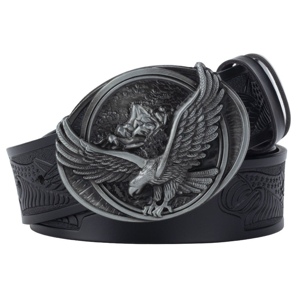 Western Eagle Embossed Belt With Buckle - CowderryAntique Silver