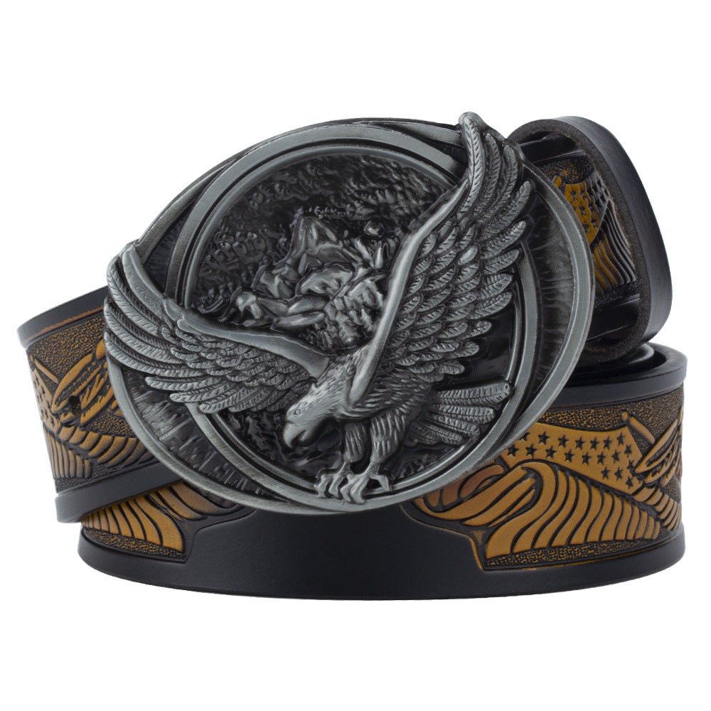 Western Eagle Embossed Belt With Buckle - CowderryAntique Silver
