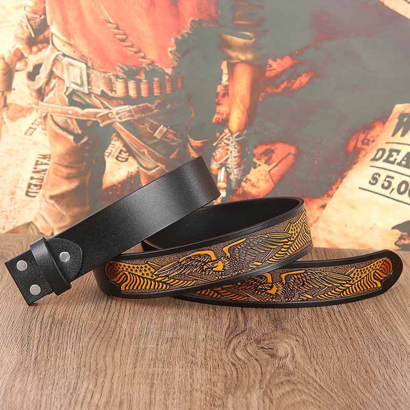 Patriotic American Eagle Western Leather Belt USA Flag Style