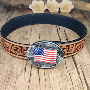 Western Floral Belt With Cool Belt Buckle - CowderryBeltAmerican flag