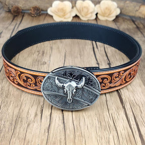 Western Floral Belt With Cool Belt Buckle - CowderryBeltBull