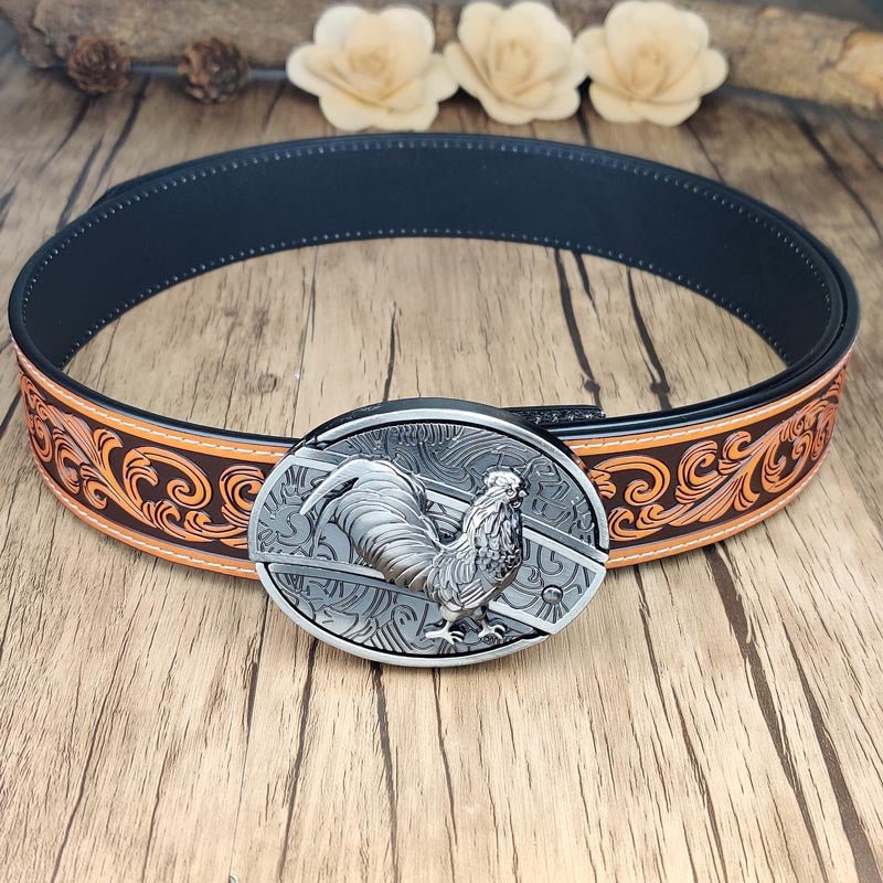 Western Floral Belt With Cool Belt Buckle - CowderryBeltChicken