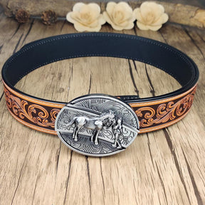 Western Floral Belt With Cool Belt Buckle - CowderryBeltCowgirl