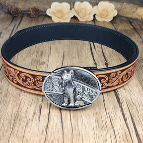 Western Floral Belt With Cool Belt Buckle - CowderryBeltDog