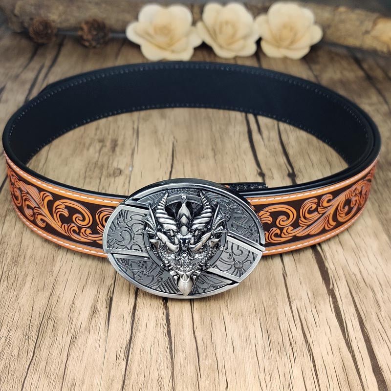 Western Floral Belt With Cool Belt Buckle - CowderryBeltDragon