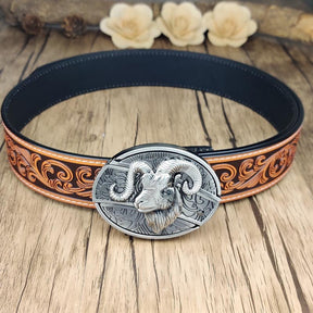 Western Floral Belt With Cool Belt Buckle - CowderryBeltGoat