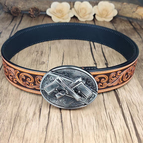 Western Floral Belt With Cool Belt Buckle - CowderryBeltGuns